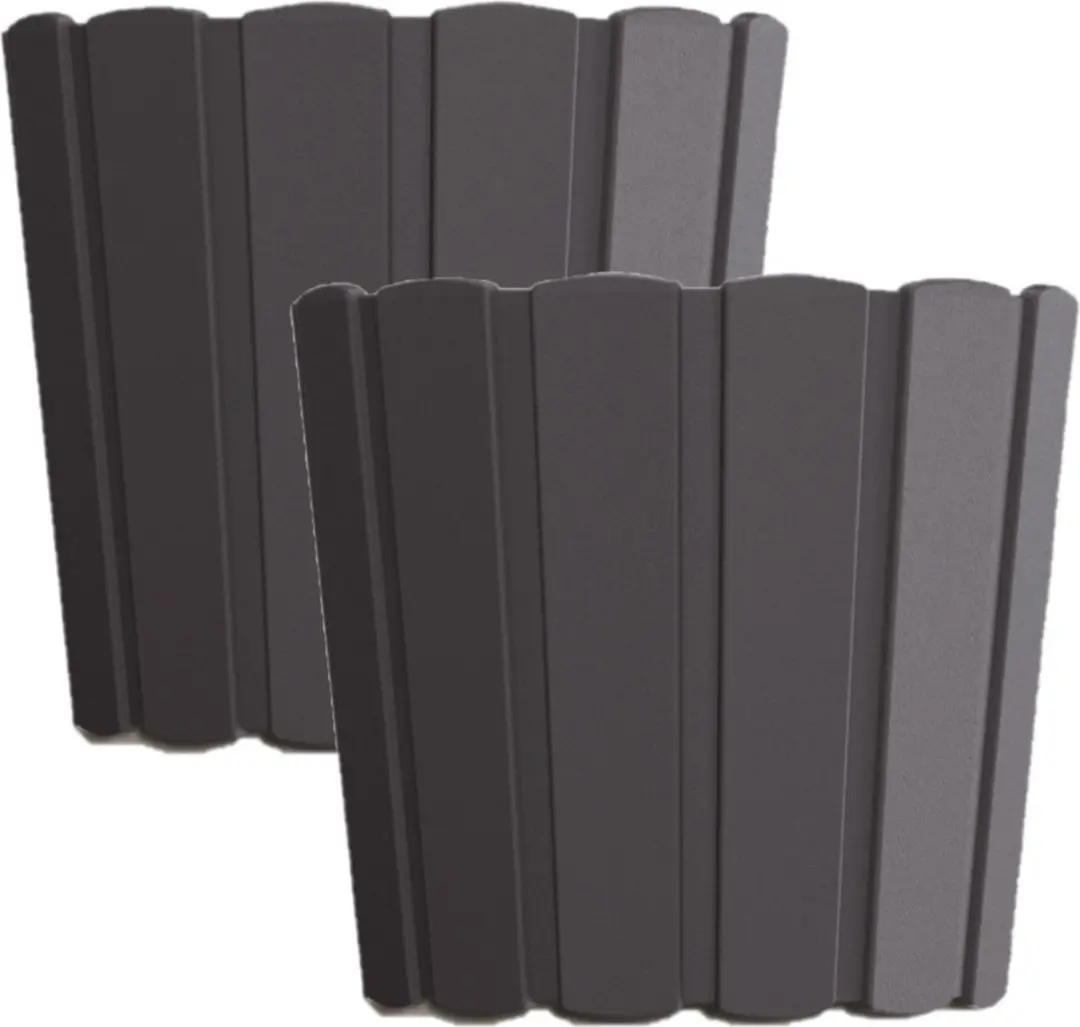 Prosperplast Bloempot/plantenpot - Set van 2x stuks - antraciet - kunststof - D24 x H22 cm - houtlook - buiten