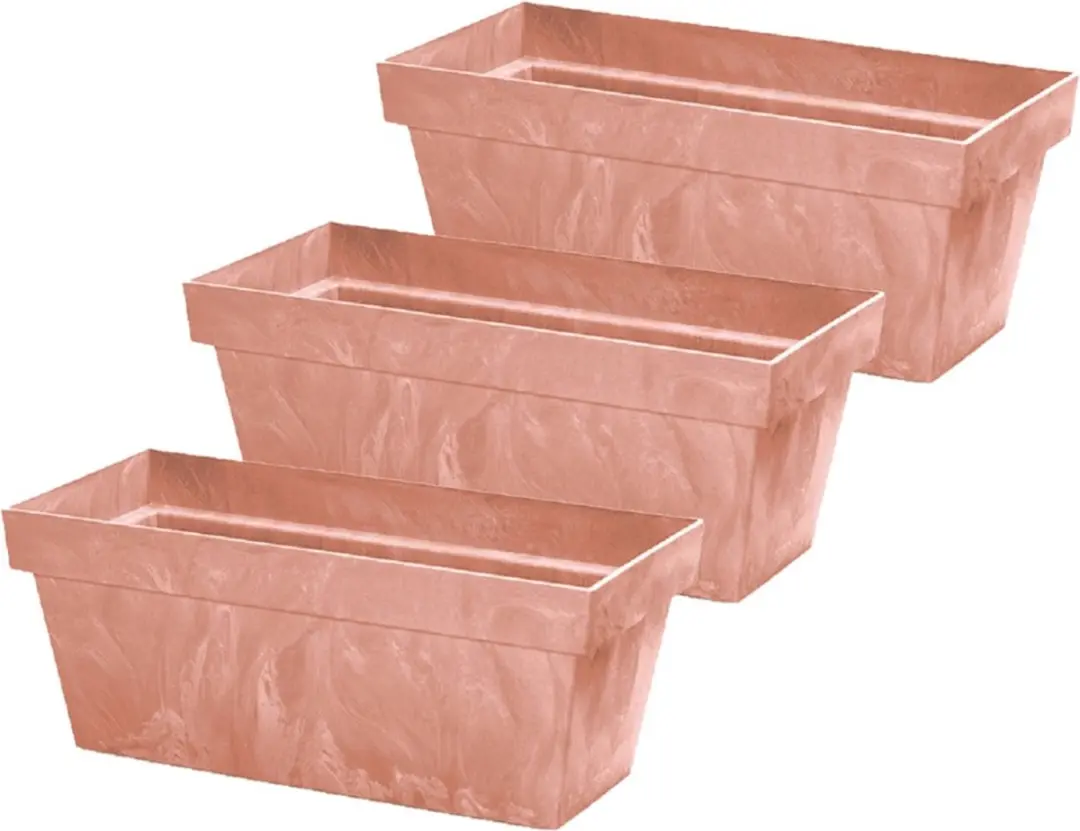 3x stuks beton-look plantenbakken/bloembakken kunststof 59 x 26 x 23 cm terra co