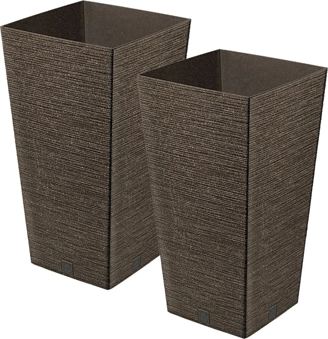 Prosperplast Plantenpot/bloempot - 2x - buiten - kunststof - koffie bruin - Eco wood look - D20 x H38 cm