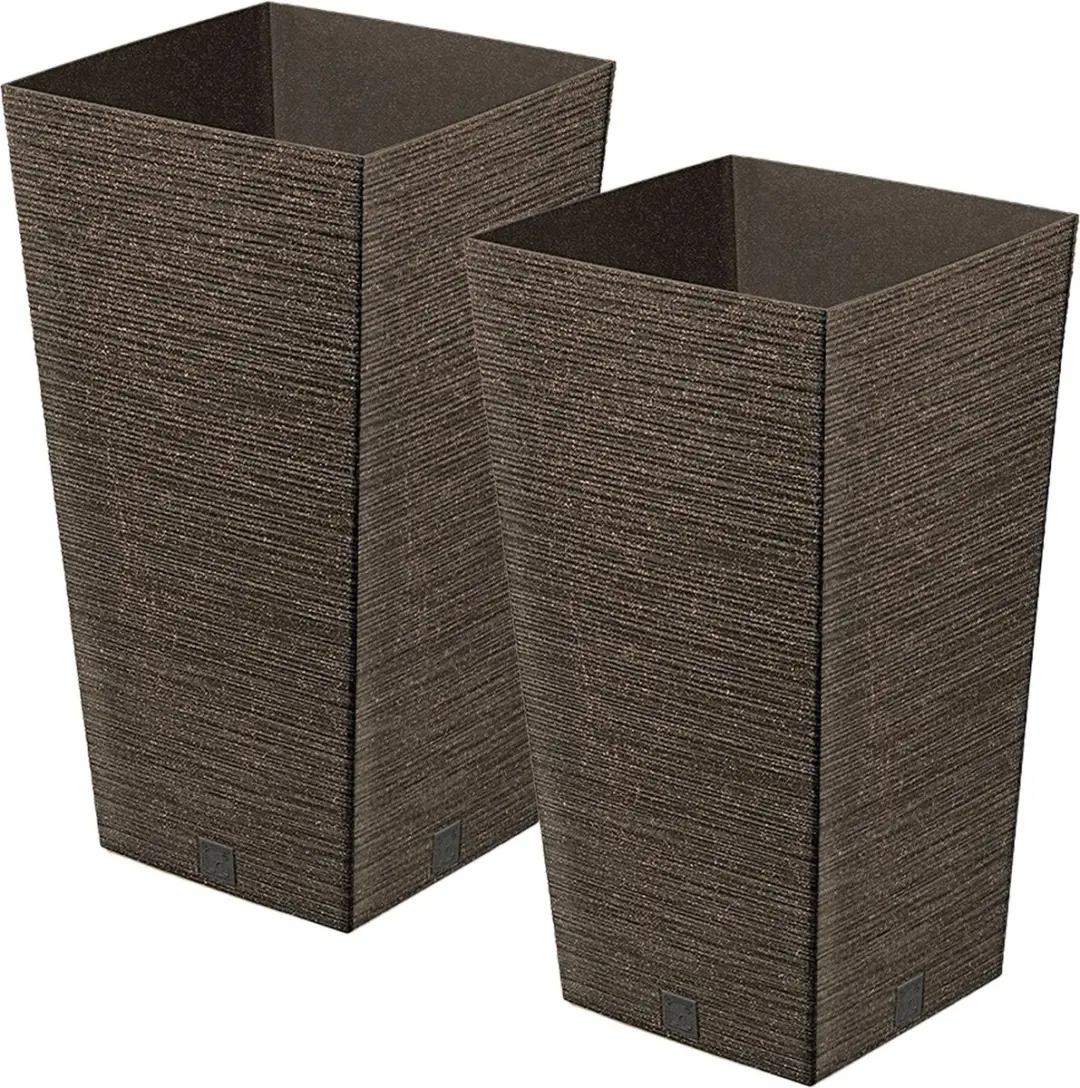 Prosperplast Plantenpot/bloempot - 2x - buiten - kunststof - koffie bruin - Eco wood look - D26 x H50 cm