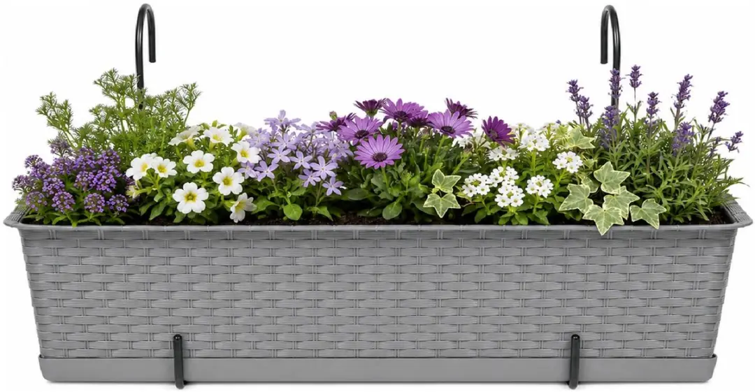 Prosperplast plantenbak Buster - taupe - rechthoek - met twee ophangbeugels - 60 x 17 x 15 cm - kunststof - bloembakken - potten