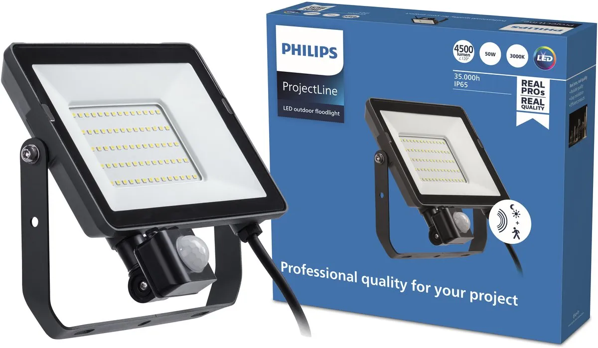 Philips ProjectLine Schijnwerper 50W Warmwit - Sensor - Zwart