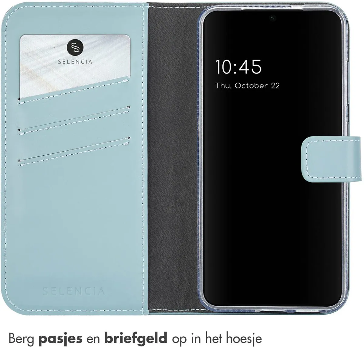 Selencia Hoesje Samsung Galaxy S25 - Echt Lederen Bookcase Lichtblauw