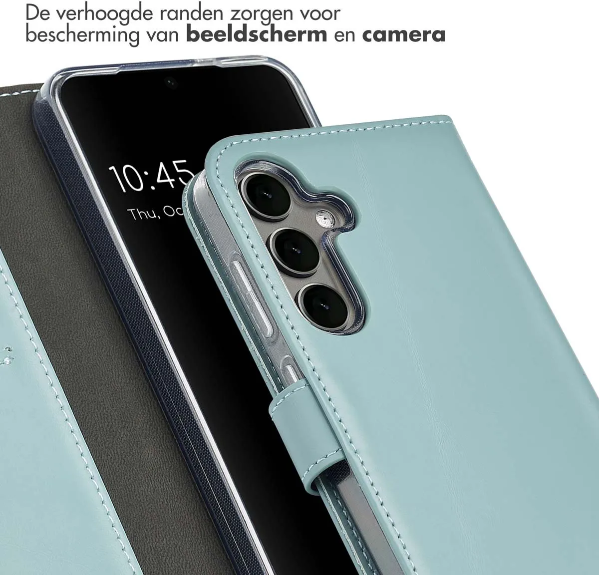 Selencia Hoesje Samsung Galaxy S25 - Echt Lederen Bookcase Lichtblauw