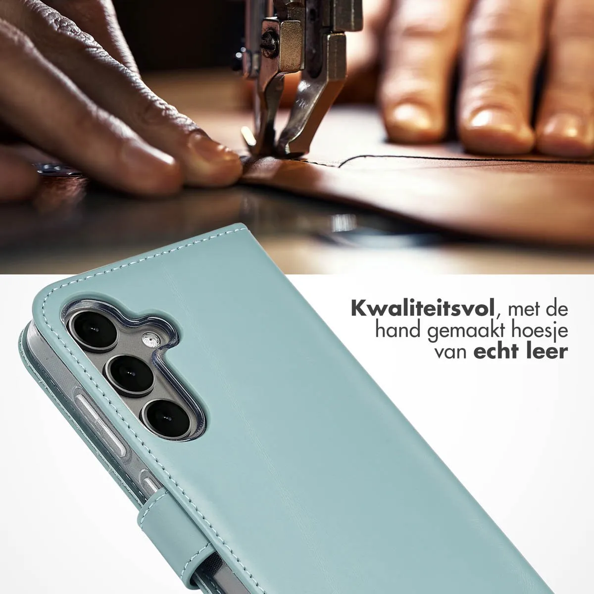 Selencia Hoesje Samsung Galaxy S25 - Echt Lederen Bookcase Lichtblauw
