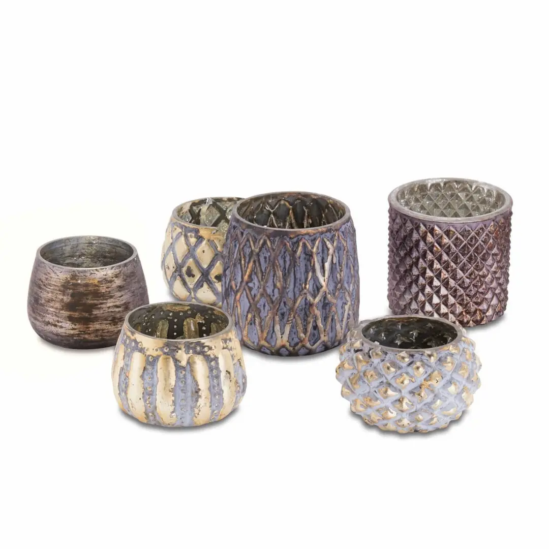 Loberon Windlichtset Fajolle 6 Stuks - Grijs/Goud - afbeelding 3 van 3