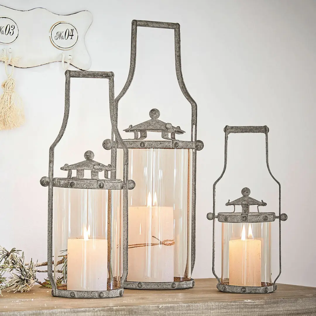 Loberon Nery Lantaarnset 3 Stuks - Antiekgrijs/Heldere Glas - afbeelding 5 van 6
