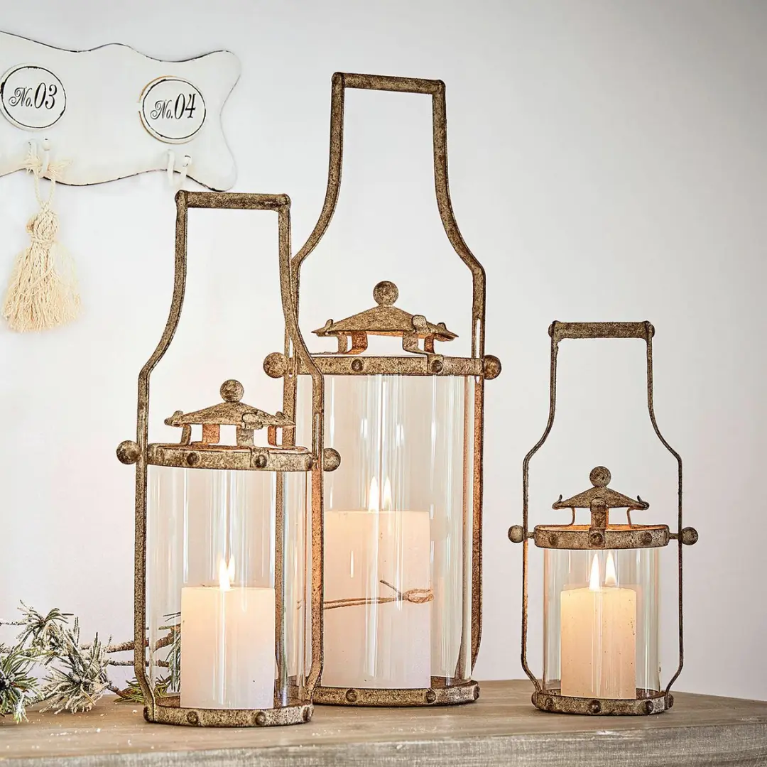 Loberon Nery Lantaarnset 3 Stuks - Antiekgrijs/Heldere Glas - afbeelding 6 van 6