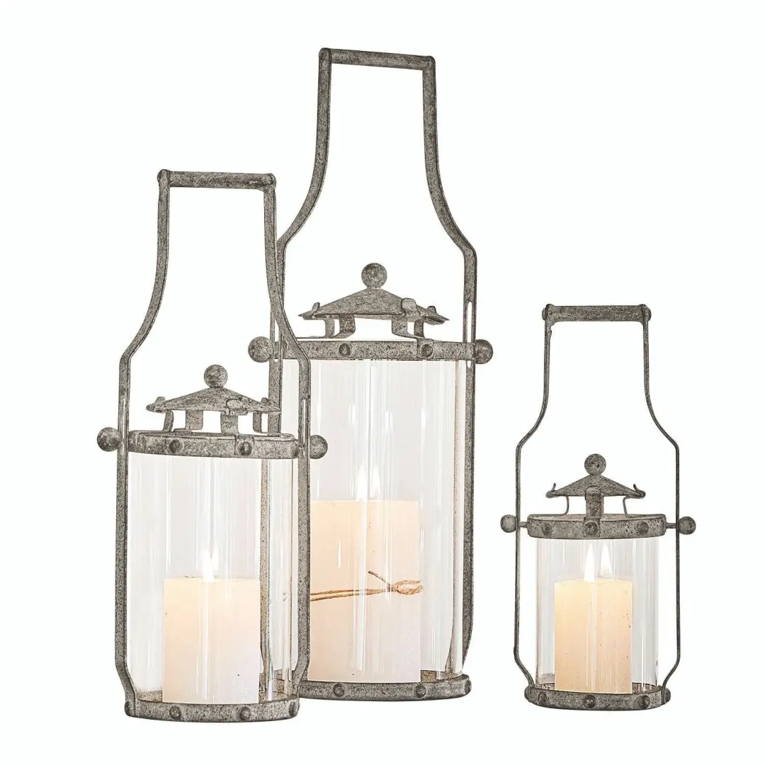 Loberon Nery Lantaarnset 3 Stuks - Antiekgrijs/Heldere Glas - afbeelding 3 van 6