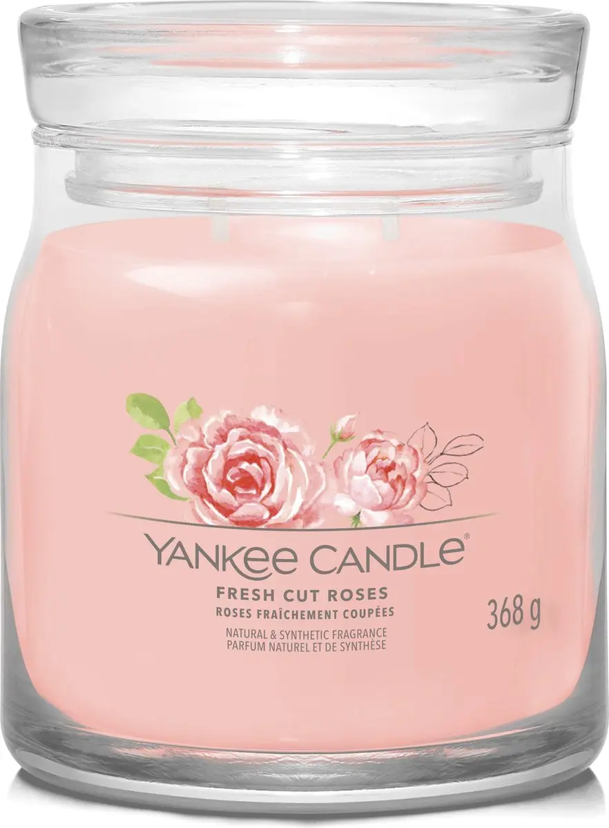 Yankee Candle Fresh Cut Roses Medium Geurkaars - 50 Branduren - afbeelding 2 van 3