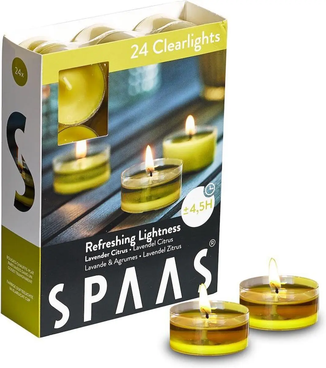 SPAAS 24 Clearlights Geur, theelichten in transparante cup, ± 4,5 uur