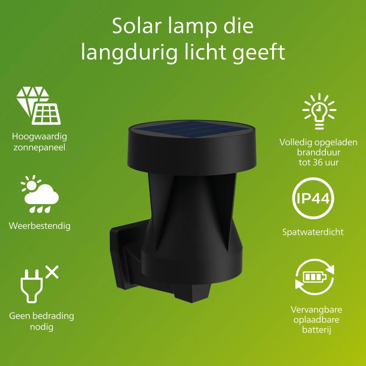 Philips Avery Wandlamp Zonne-energie 2700K - Zwart