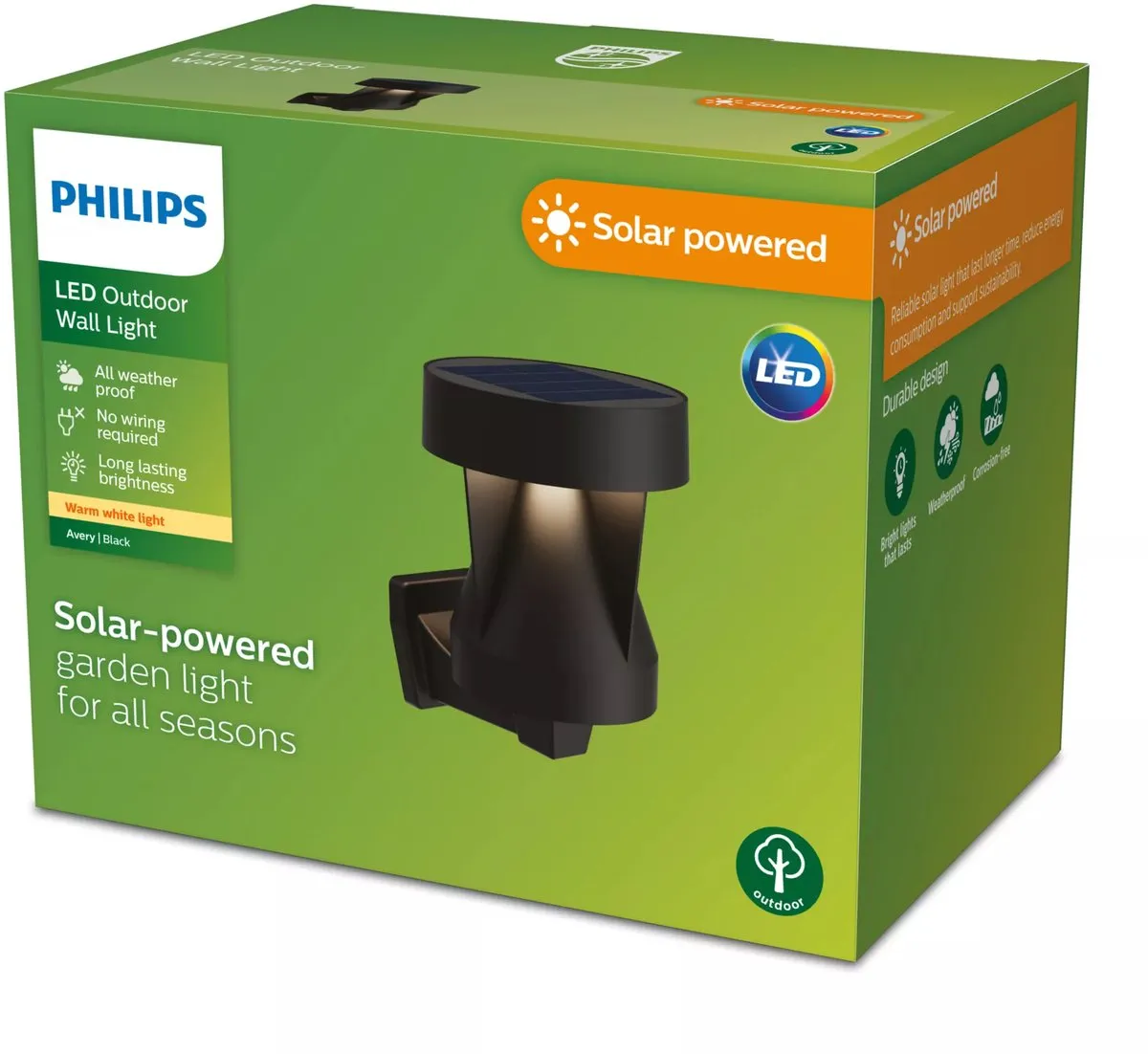 Philips Avery Wandlamp Zonne-energie 2700K - Zwart