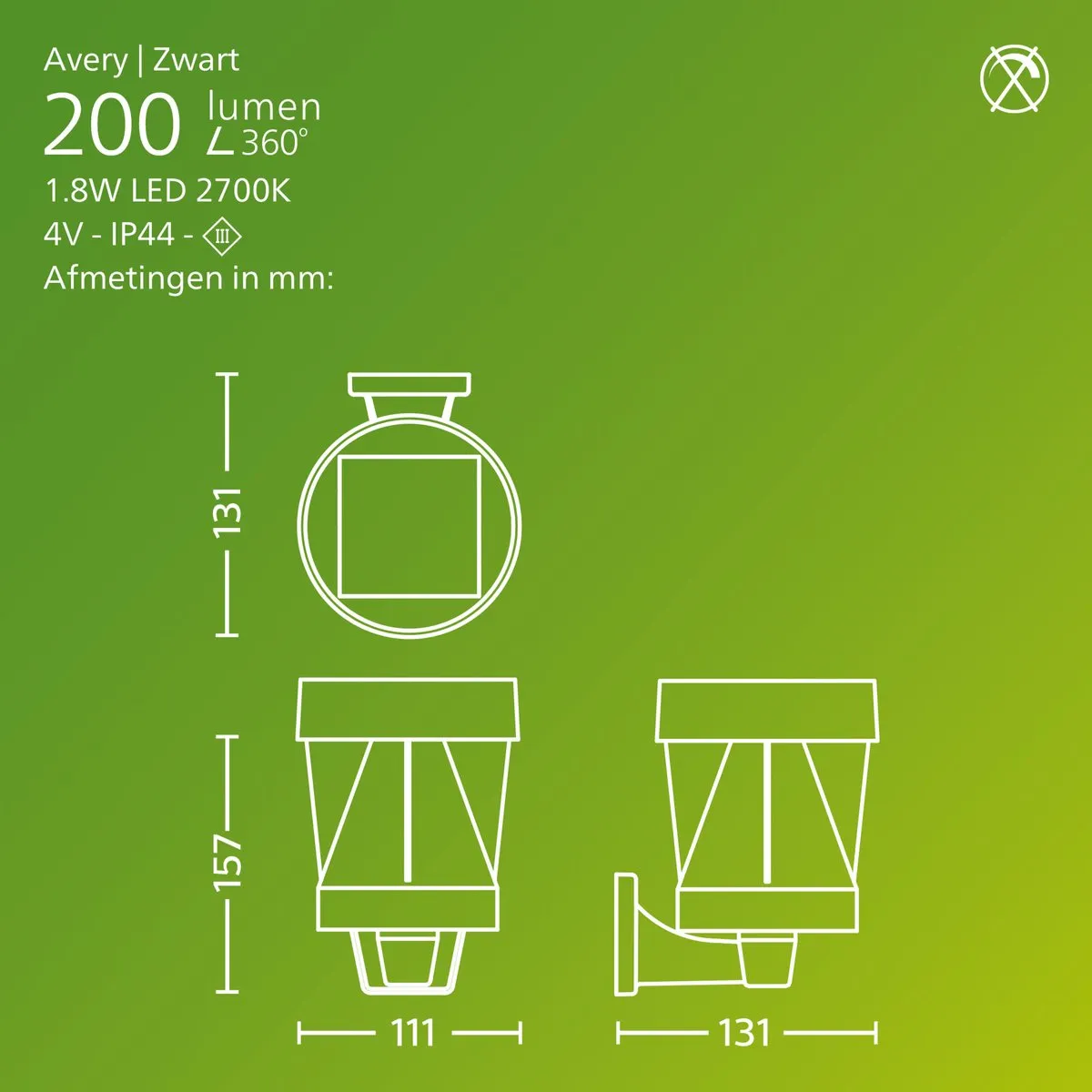 Philips Avery Wandlamp Zonne-energie 2700K - Zwart