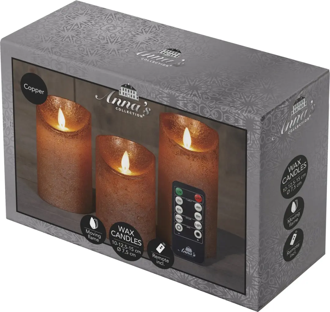 Anna's Collection LED Kaarsen Rustiek Koper - 3 Stuks - afbeelding 4 van 6