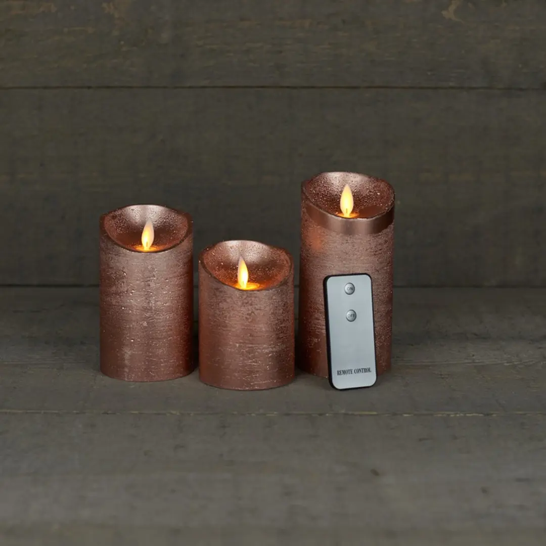 Anna's Collection LED Kaarsen Rustiek Koper - 3 Stuks - afbeelding 2 van 6