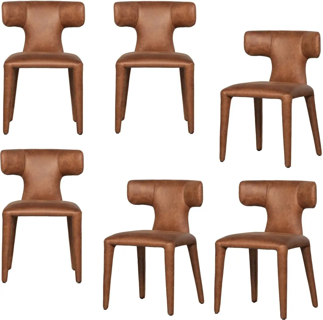 WOOOD Permit Eetkamerstoelen - Leerlook - Cognac - Set van 6