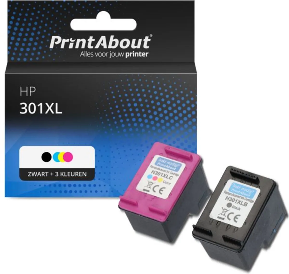 PrintAbout HP 301XL N9J72AE-PAXL2 Inktcartridge - Zwart + 3 Kleuren - 1.600 pagina's