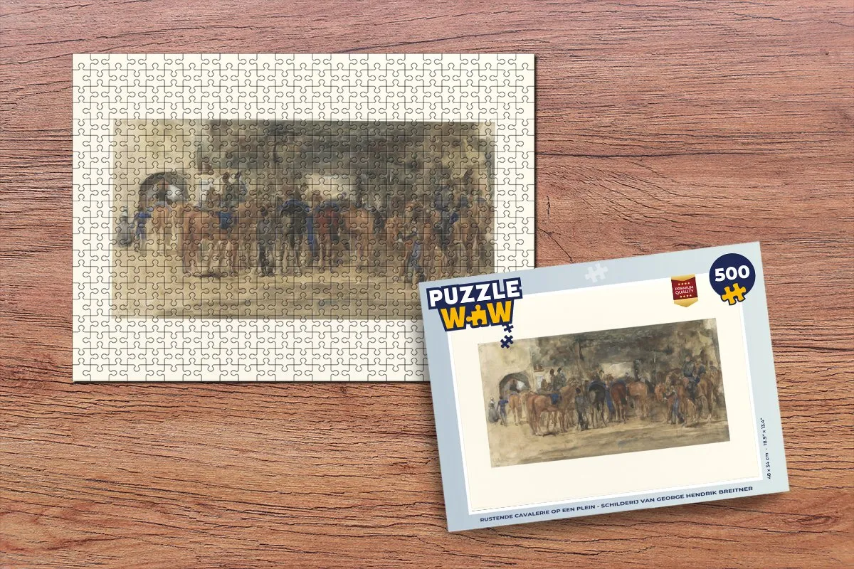 PuzzleWow Legpuzzel Rustende cavalerie op een plein - George Hendrik Breitner - 500 Stuks - Multicolor