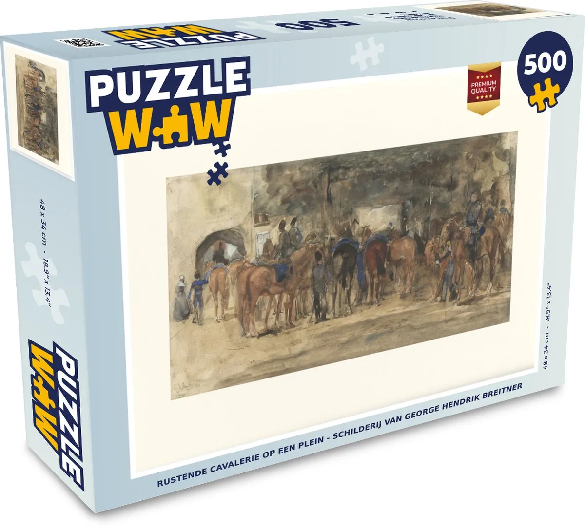 PuzzleWow Legpuzzel Rustende cavalerie op een plein - George Hendrik Breitner - 500 Stuks - Multicolor