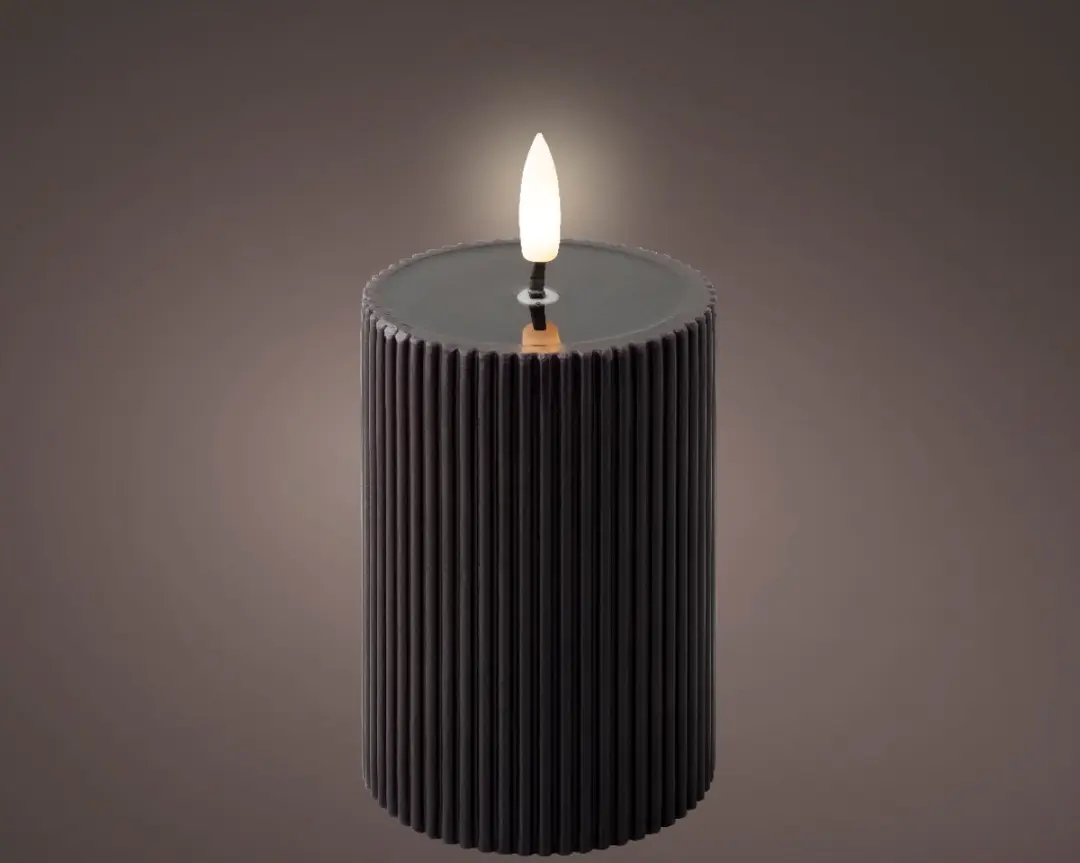 LED ribbel wax kaars zwart met vlam-effect