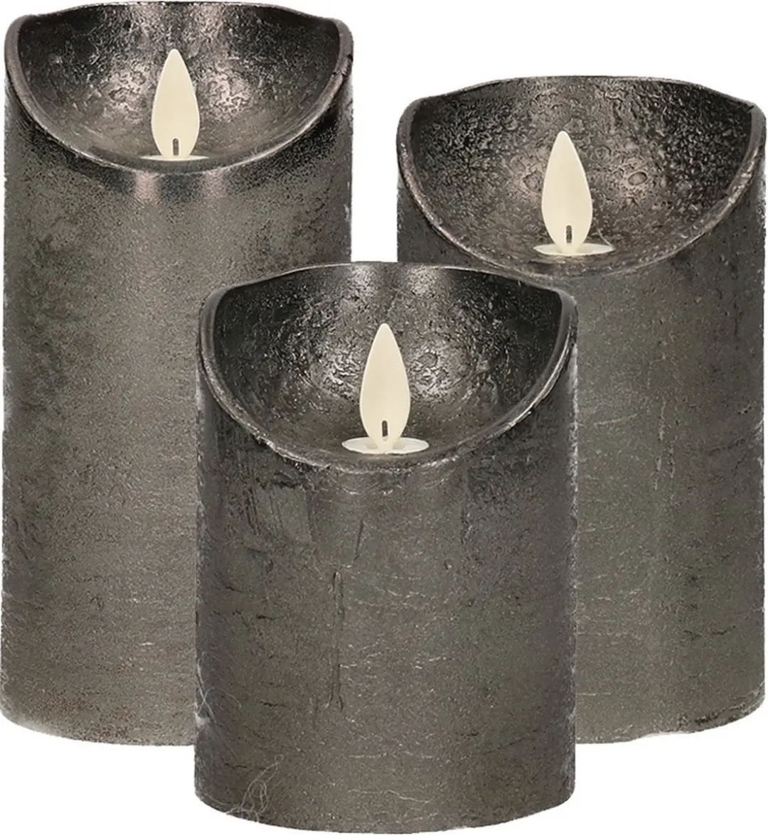 Set van 3x stuks Antraciet grijze Led kaarsen met bewegende vlam