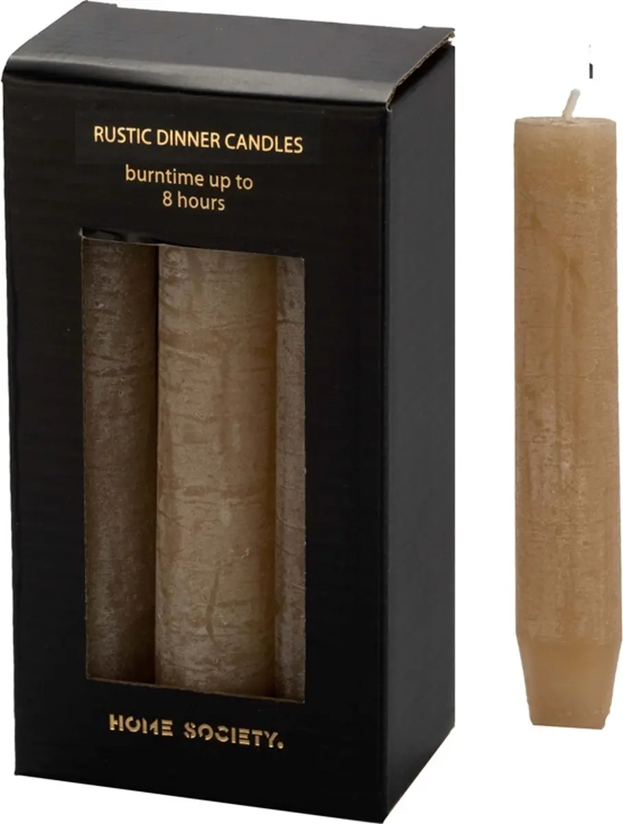 Home Society Dinerkaarsen Sand 6 stuks 2.5 x 14 cm