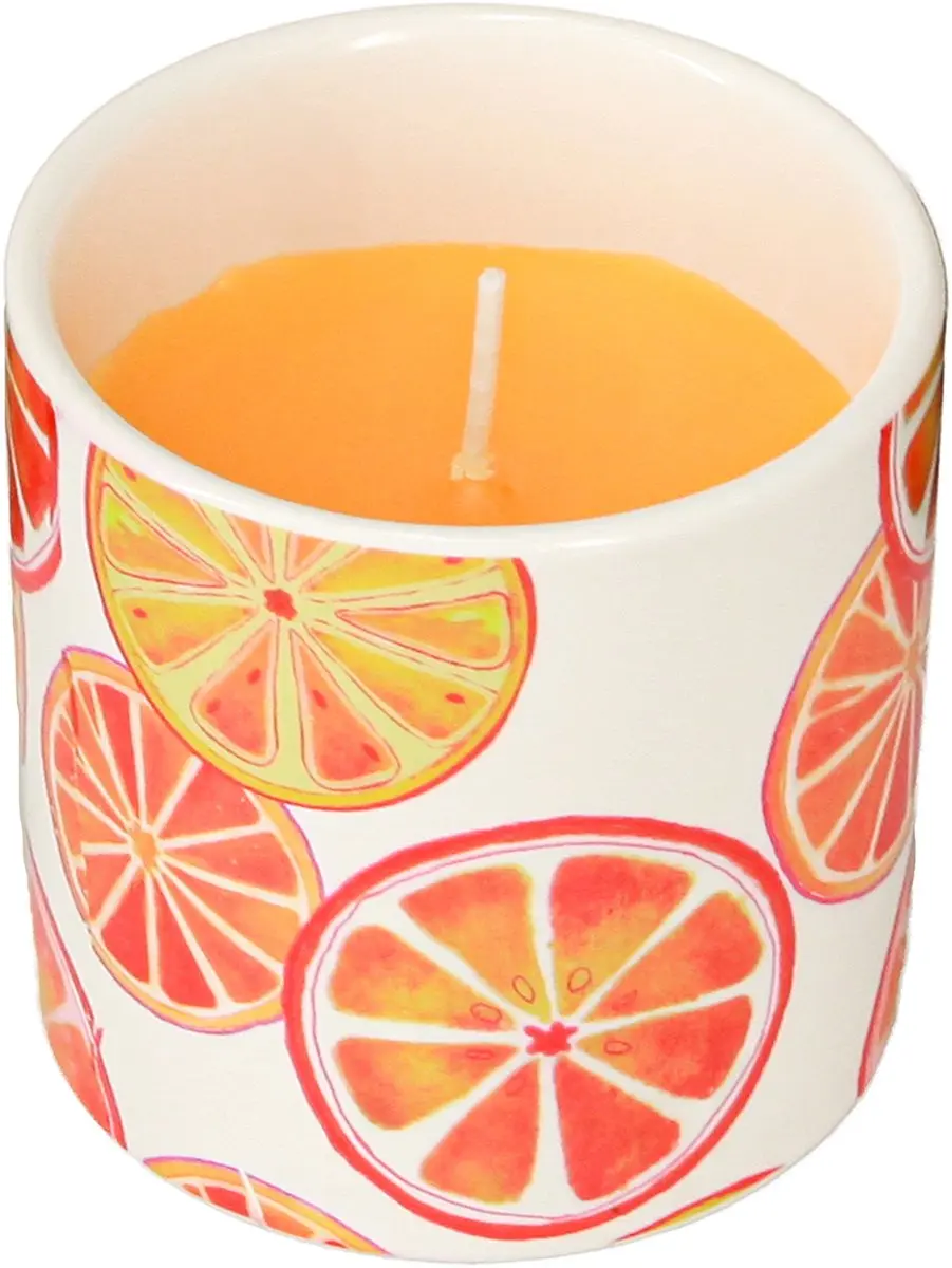 Kaarsen Buiten Keramiek Pot Citronella Fruit H7cm 3st