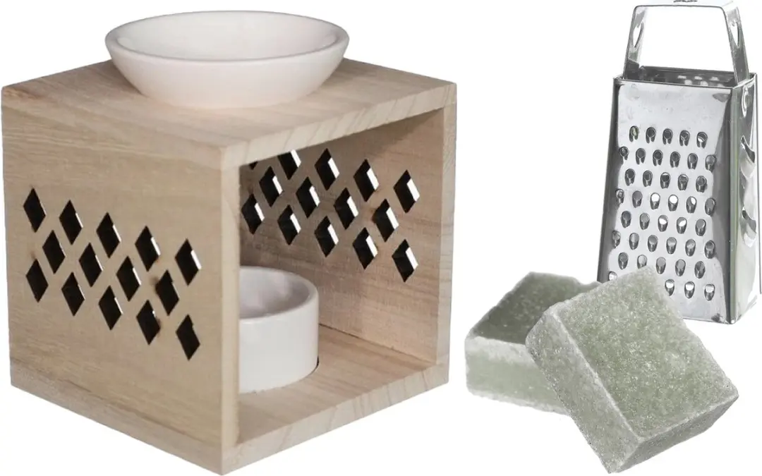 Ideas4seasons Amberblokjes/geurblokjes cadeauset - jasmijn - inclusief geurbrander en mini rasp