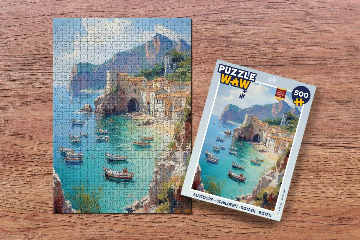 PuzzleWow Kustdorp Legpuzzel 500 Stuks - Dorp/Rotsen/Boten
