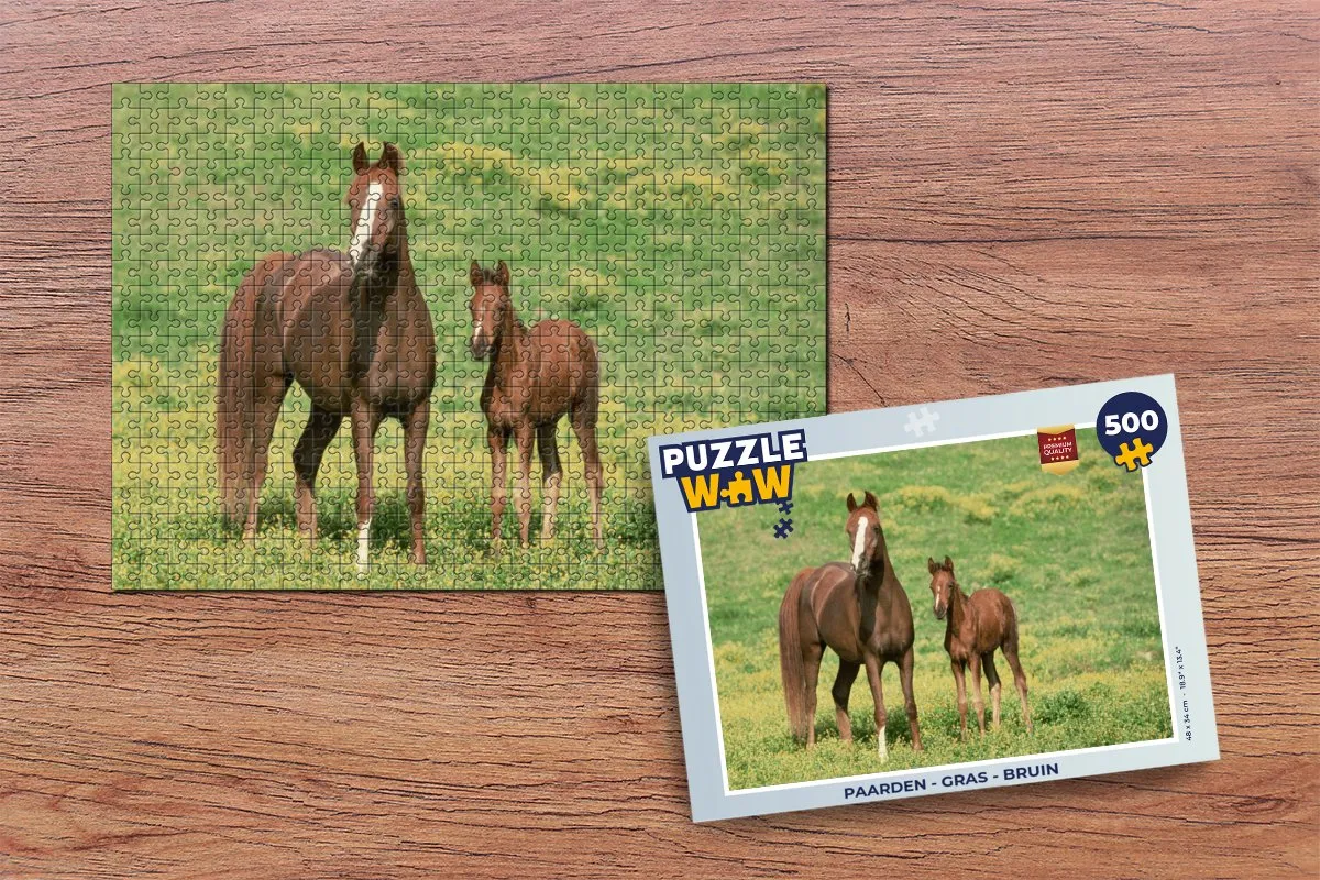 PuzzleWow Paarden Gras Legpuzzel 500 Stuks - Multicolor