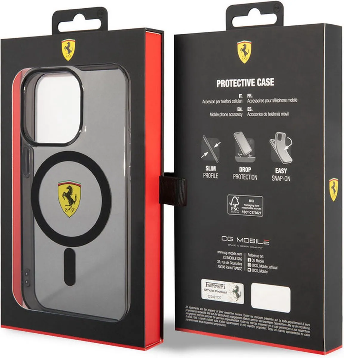 Ferrari Translucent Back Case iPhone 14 Pro - Zwart - MagSafe