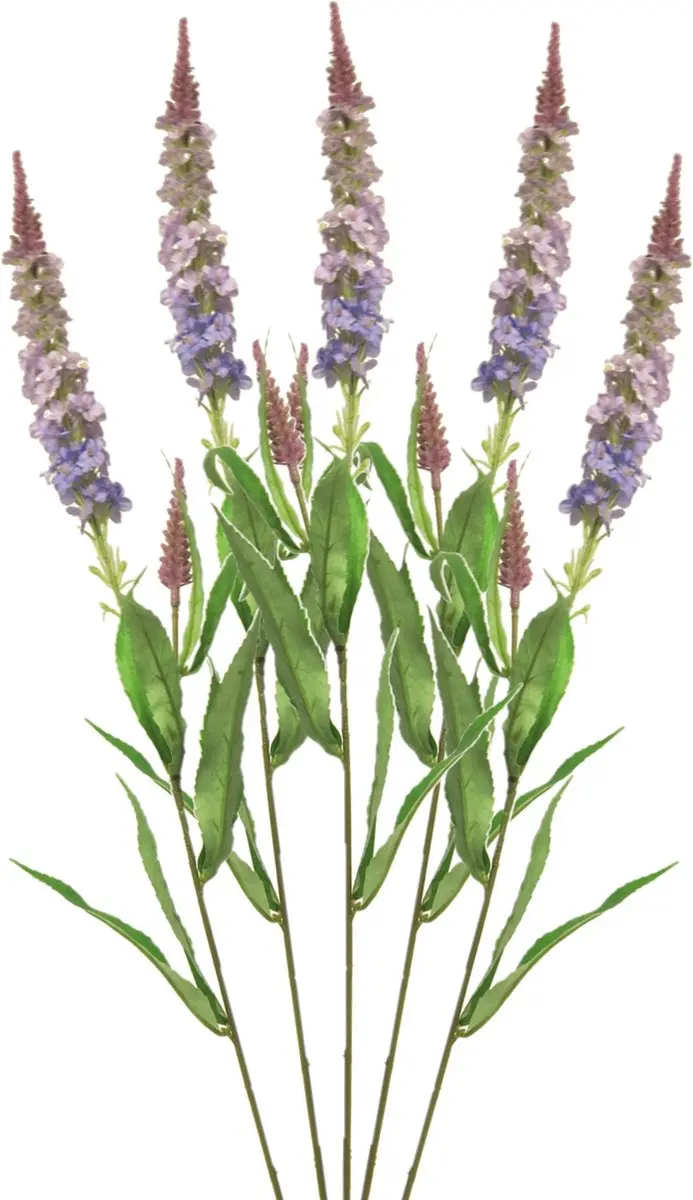 Bellatio Design Kunstbloem bloesemtak ridderspoor - 5x - 76 cm - paars - kunst zijdebloemen - decoratie tak