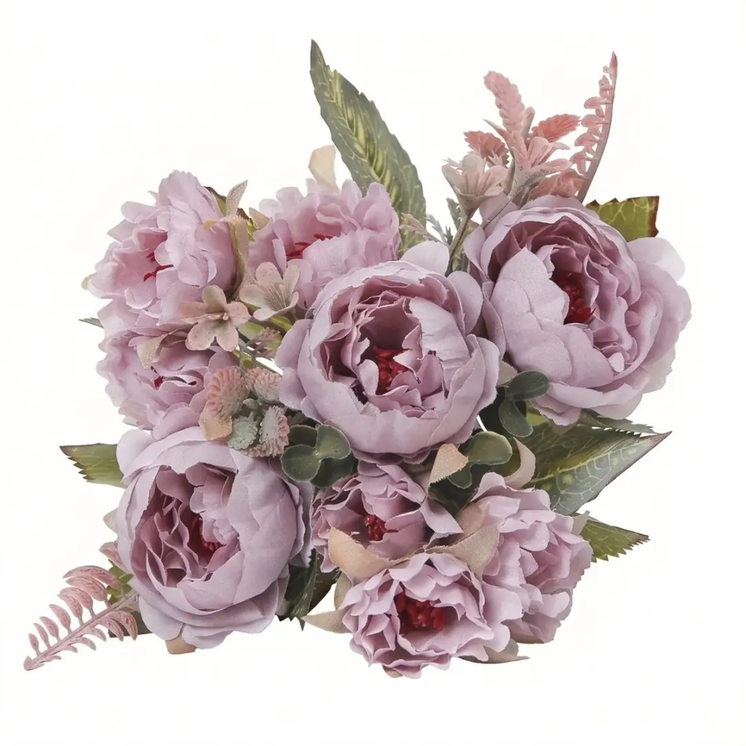 Paars kunstbloemen boeket pioenrozen decoratie 1 stuk realistische bloemen bos v