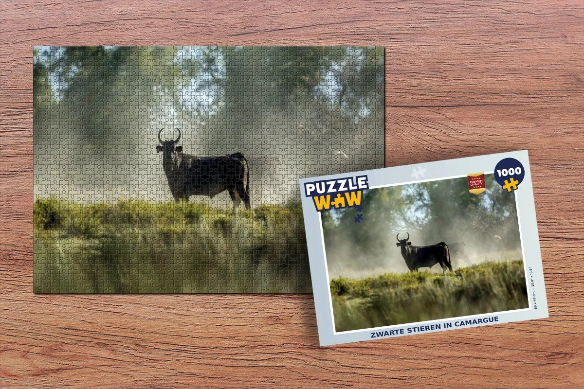 PuzzleWow Legpuzzel Zwarte stieren in Camargue 1000 Stuks