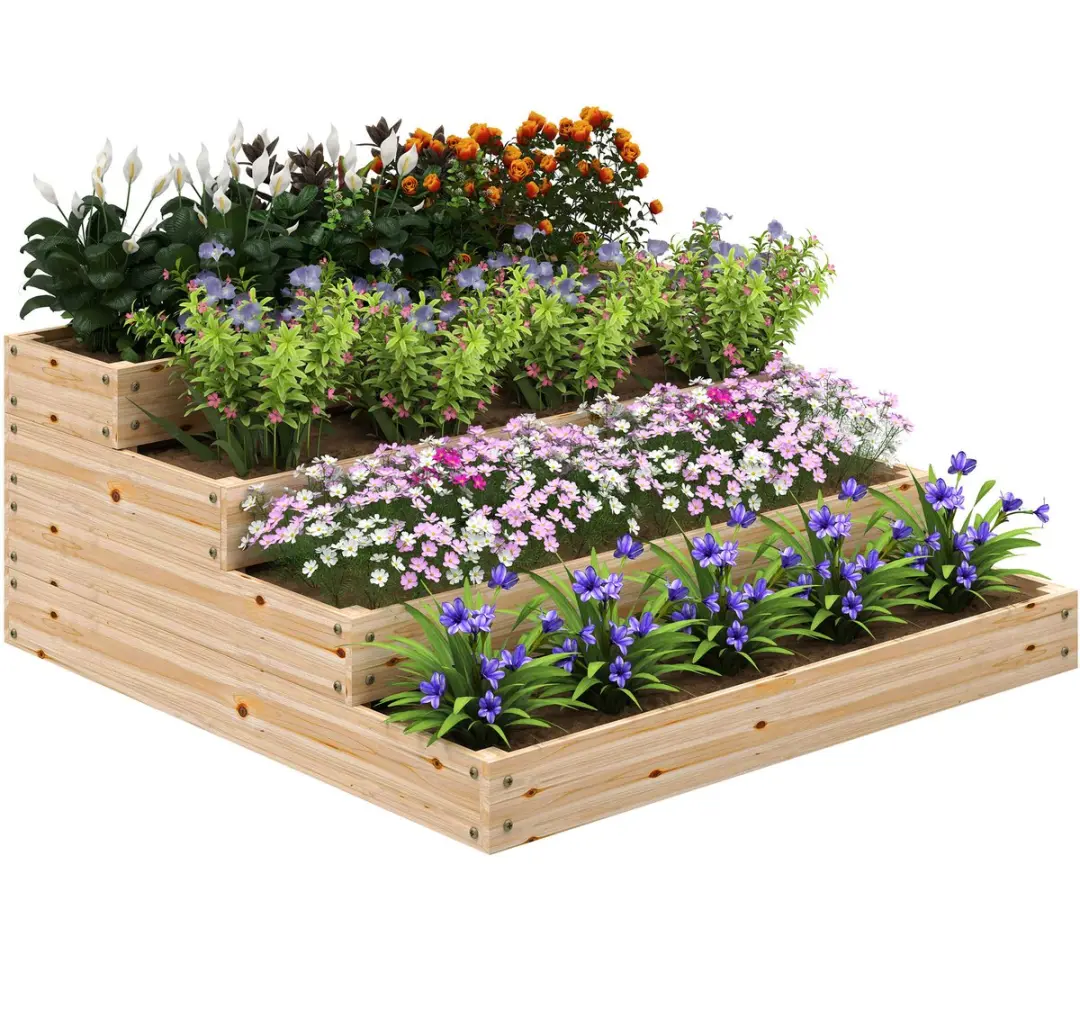Outsunny-Tuinbed-Sparrenhout-113x113x46cm-Natuurlijk hout