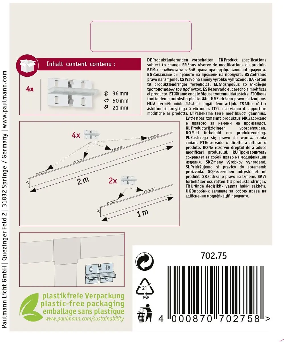 Paulmann Duo Profil LED Strip Montage Set 4 Stuks - Transparant - afbeelding 2 van 6