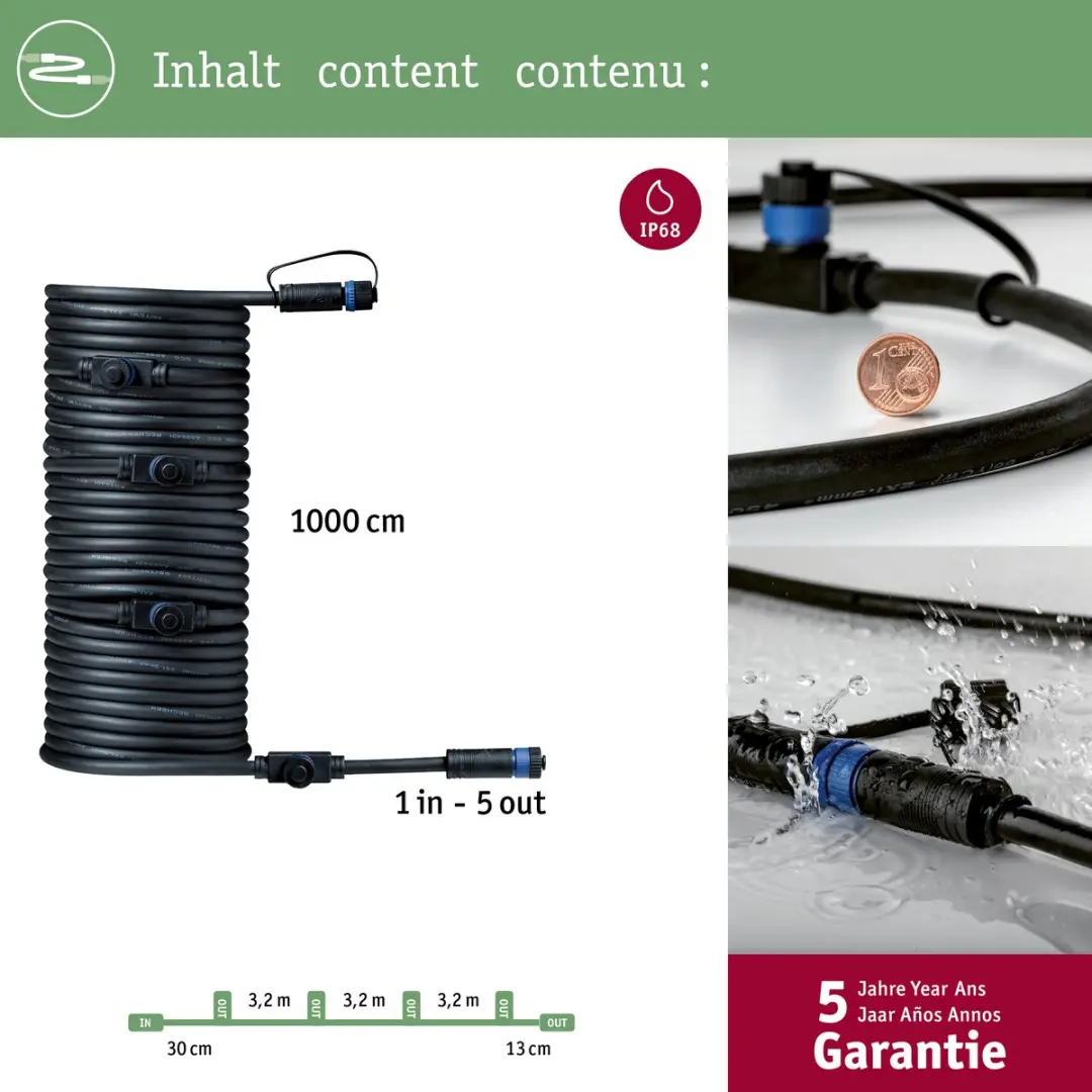 Paulmann Plug & Shine 93930 Kabel 10m - 5 Uitgangen - Zwart - afbeelding 2 van 6