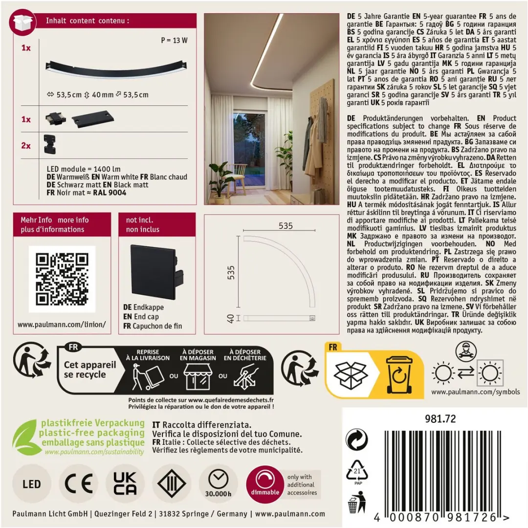 Paulmann Linion Lichtkanaal 90° Curve - Signaal zwart - afbeelding 2 van 6