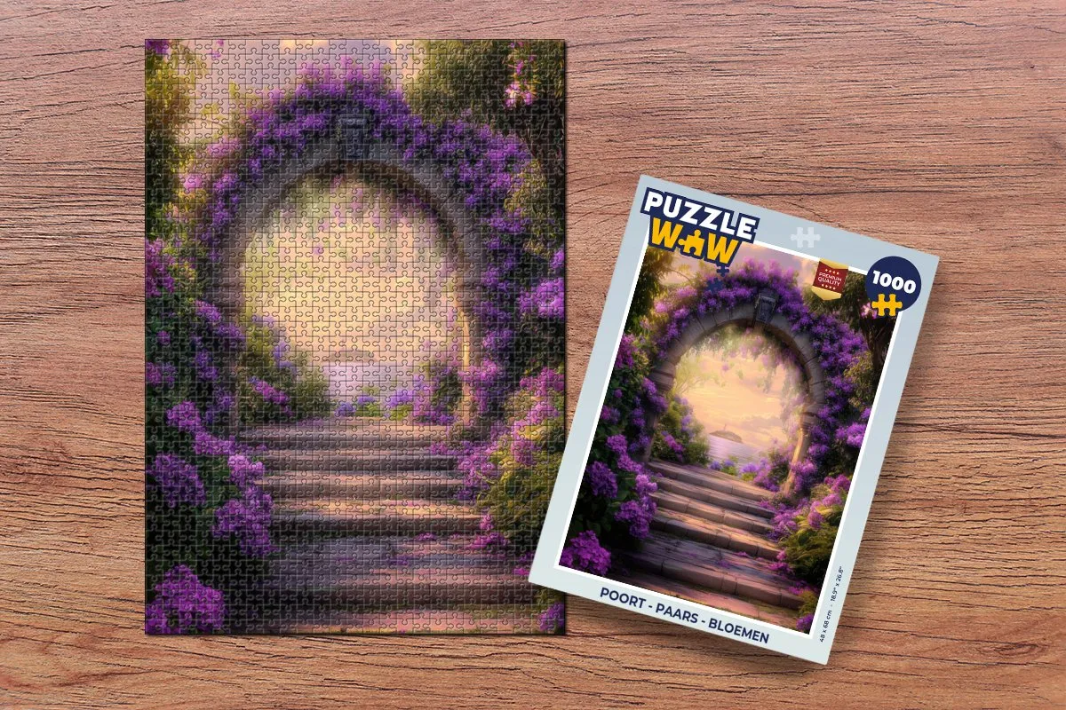 PuzzleWow Legpuzzel 1000 Stuks - Poort met Paarse Bloemen