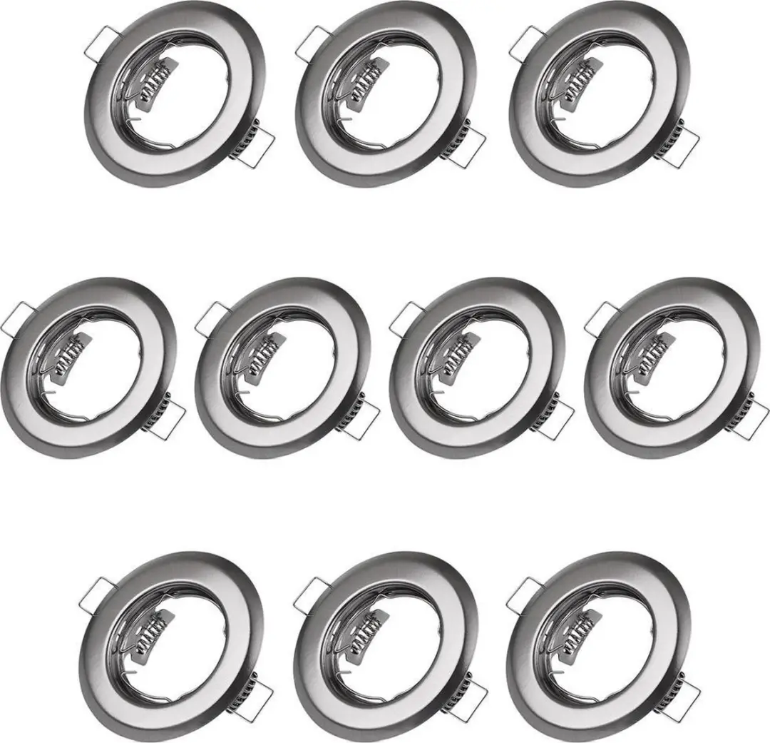 Kapjes/ frame voor spots, inbouwarmatuur, behuizing, set van 10, glanzend zilver