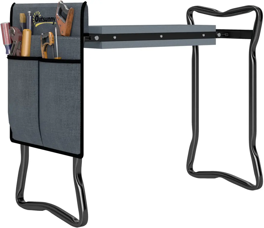 Outsunny Tuin Kniebank-Staal, schuim-58L x 28B x 49H cm-Grijs