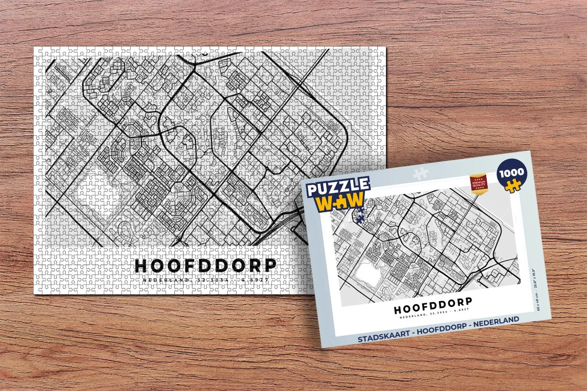 PuzzleWow Stadskaart Hoofddorp Nederland Legpuzzel 1000 Stuks - Multicolor