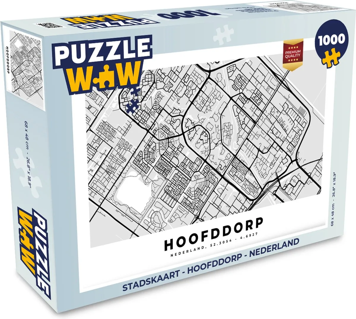 PuzzleWow Stadskaart Hoofddorp Nederland Legpuzzel 1000 Stuks - Multicolor