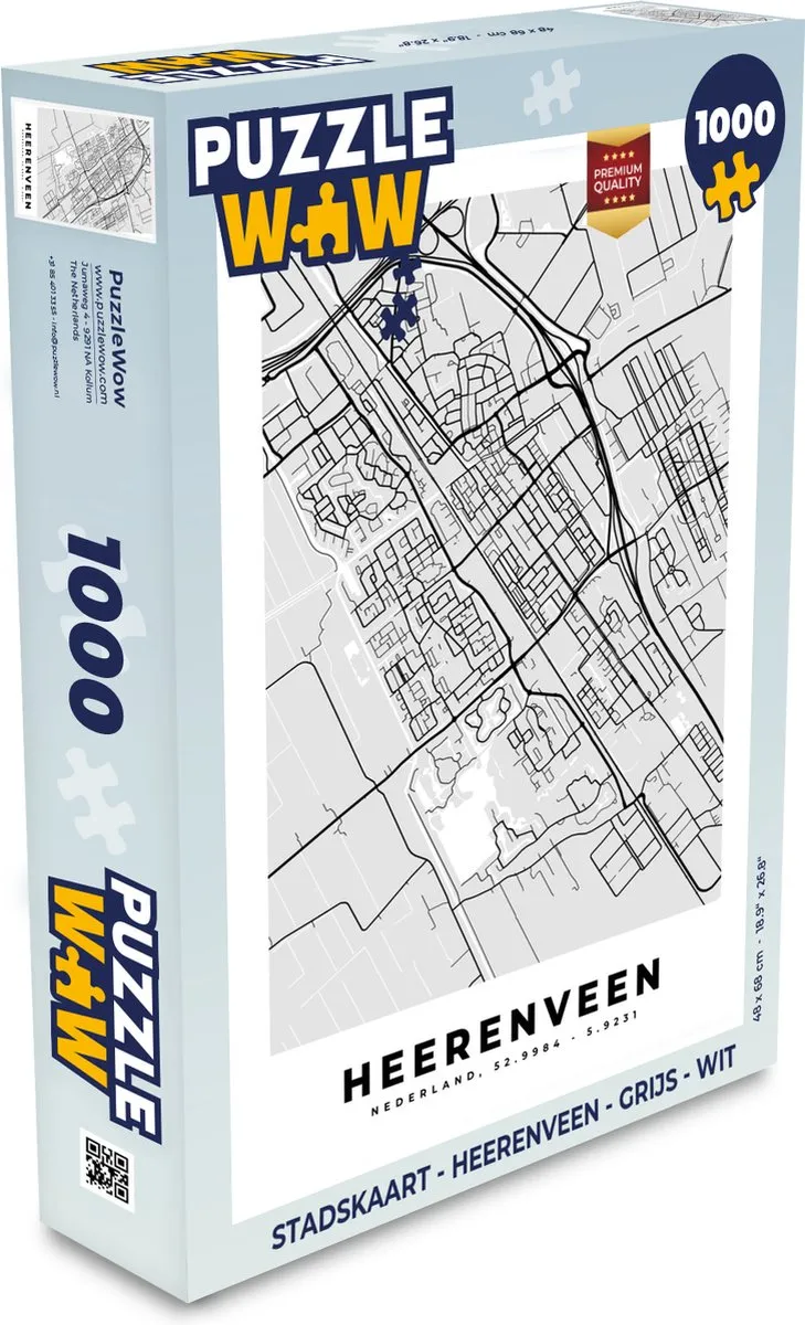 PuzzleWow Stadskaart Heerenveen Legpuzzel 1000 Stuks - Multicolor