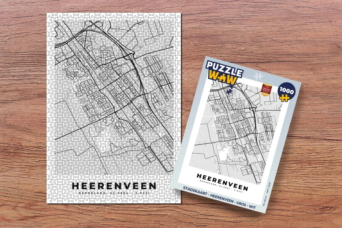 PuzzleWow Stadskaart Heerenveen Legpuzzel 1000 Stuks - Multicolor