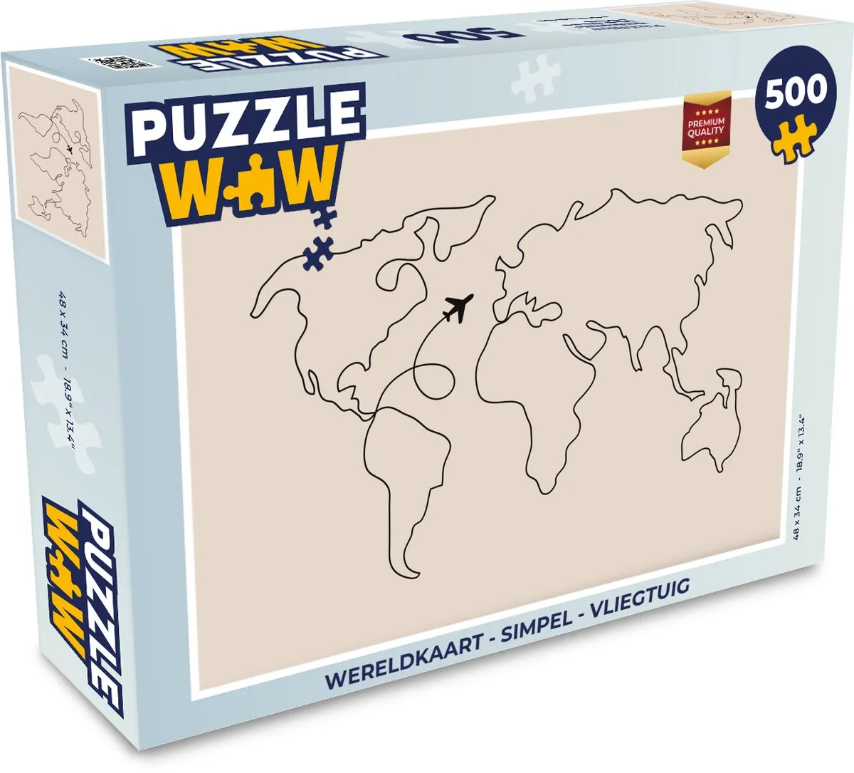 PuzzleWow Wereldkaart Vliegtuig Legpuzzel 500 Stuks