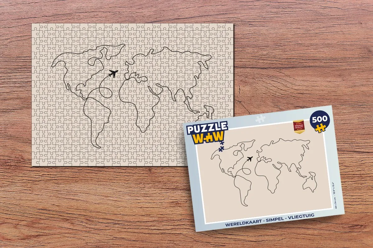 PuzzleWow Wereldkaart Vliegtuig Legpuzzel 500 Stuks