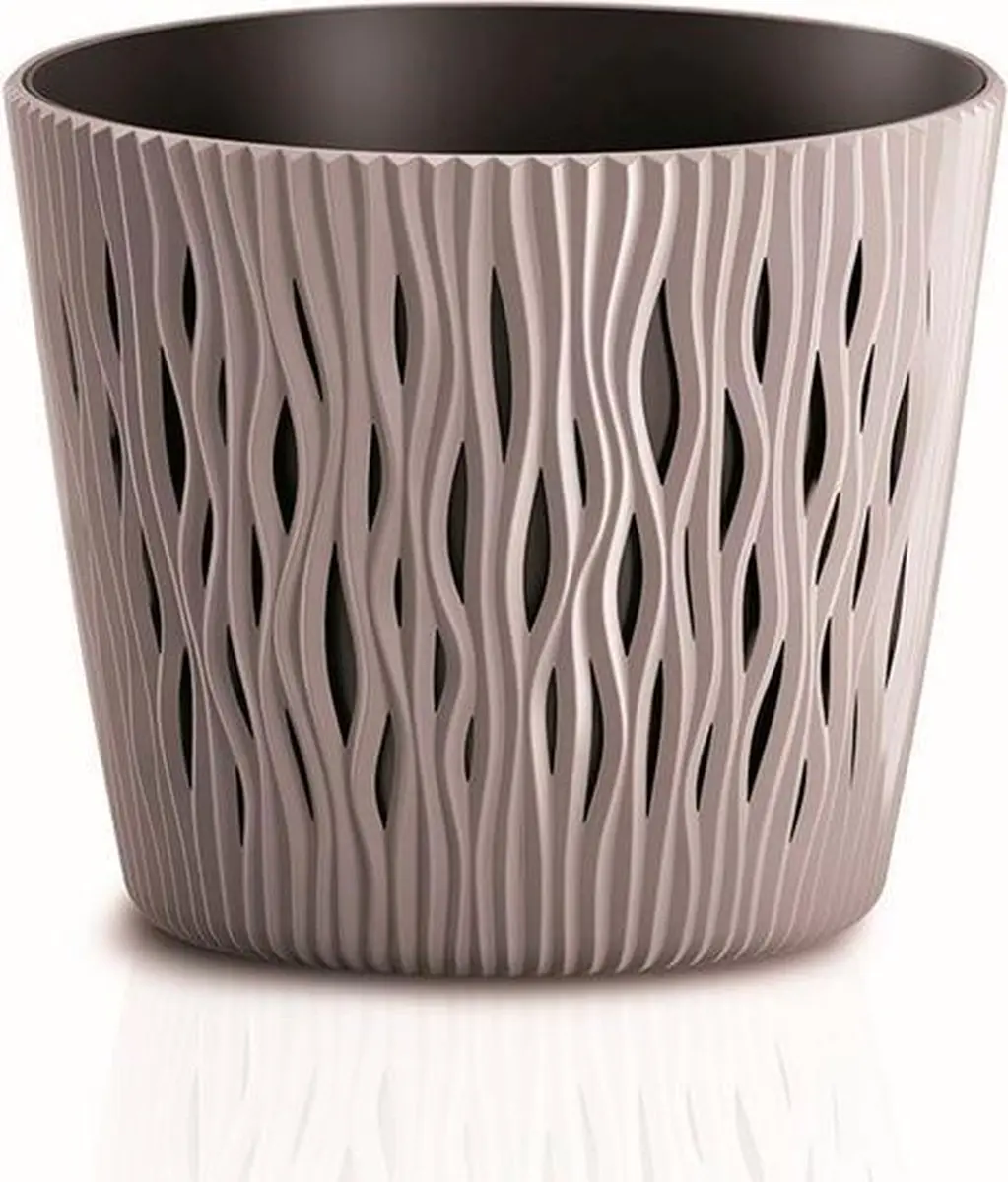 SANDY ROUND plastic potten RONDE IN KLEUR MOCCA 26,2 X 26,2 X 22,2 CM