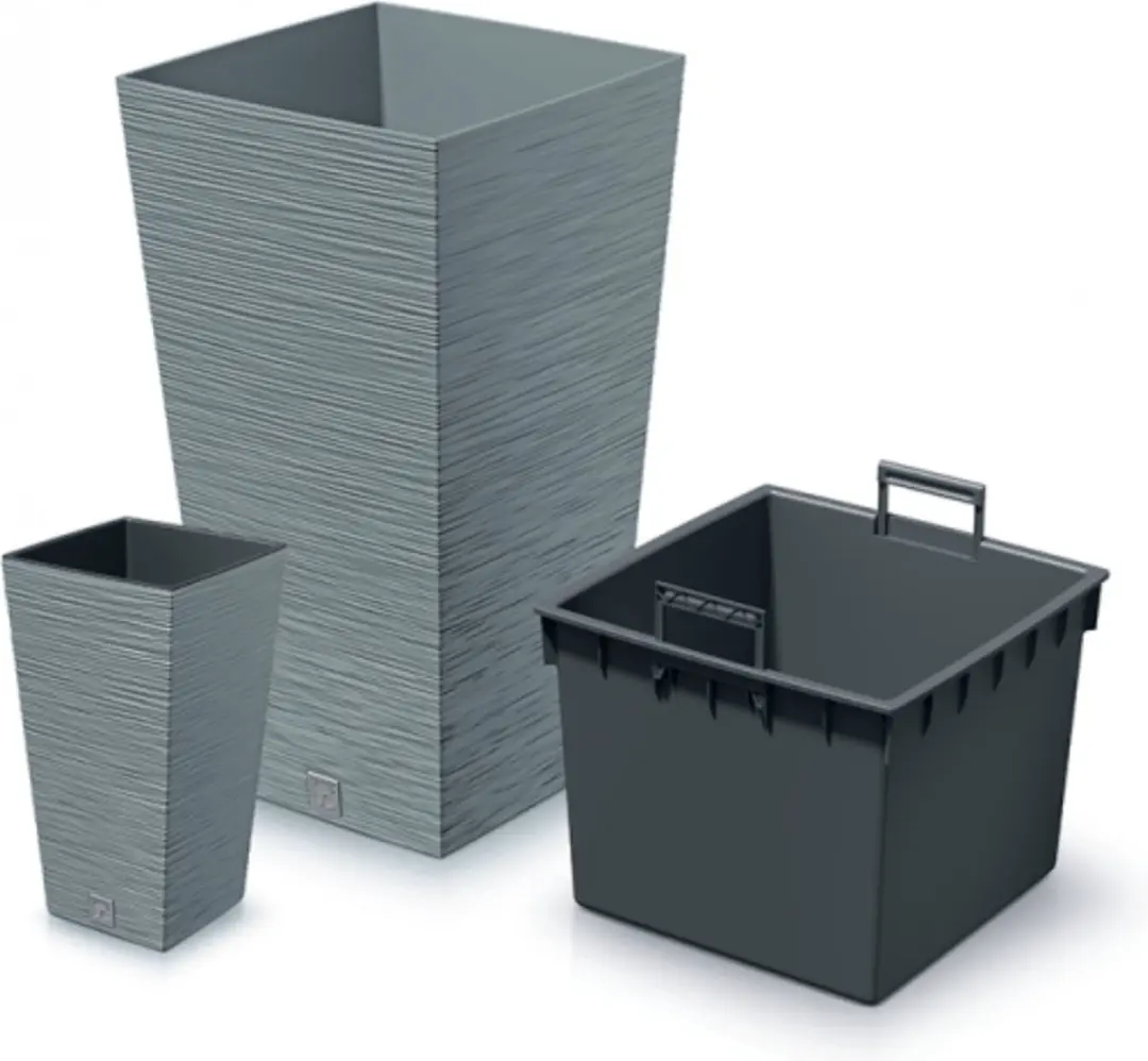 Prosperplast Furu Stripes Bloempot 13L - Lichtgrijs - 26,5x26,5x50cm - afbeelding 3 van 4